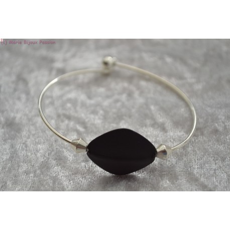 Bracelet argenté perle noire