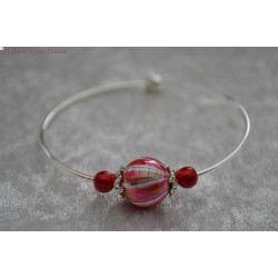Bracelet argenté perle marbrée rouge
