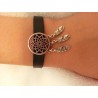 Bracelet en cuir attrape-rêve argenté